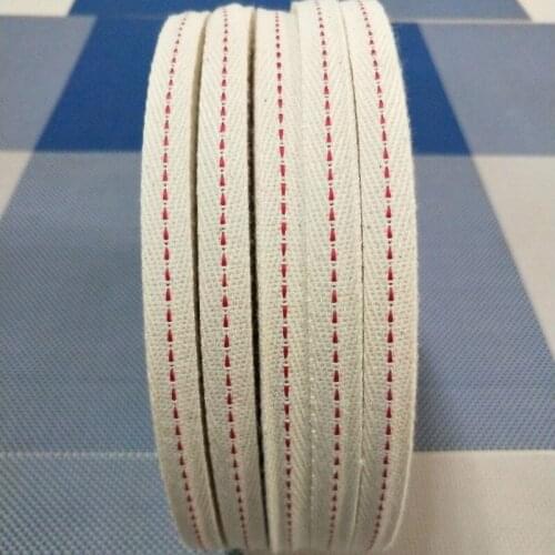 100yards/lot 1cm Cotton Twill Herringbone Ribbon Off White with Red Blue Line Clothing Accessories Roll Belt Bag Gift Tie
