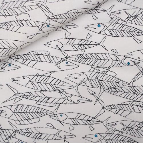 140cmx50cm Soft Cotton Woven Fabric for patchwork, handmad, textile, cloth - Fish on white background