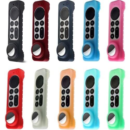 2021 Anti-Lost Protective Case for Apple TV 4K/AirTag Remote Controller Shockproof Silicone Cover Skin Anti-Slip Dust Cover