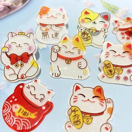 30Pcs/lot Plutus Cat Lucky/Fortune Cat Home Decor Brooch Refrigerator Magnet Craft Phone Case Accessory DIY Hair Bow Clip Supply