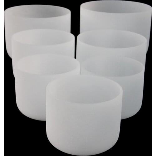 7pcs 8"-14" frosted quartz crystal singing bowls C D E F G A B note chakras energy set + 7pcs pads + 7pcs mallets
