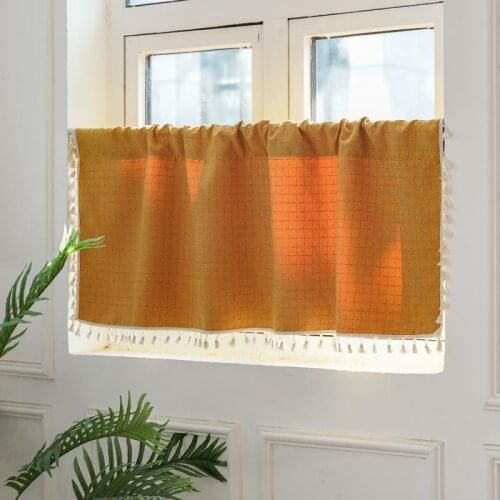 Balcony Windows Blackout Lattice Drapery Kitchen Cafe Short Layer Curtain