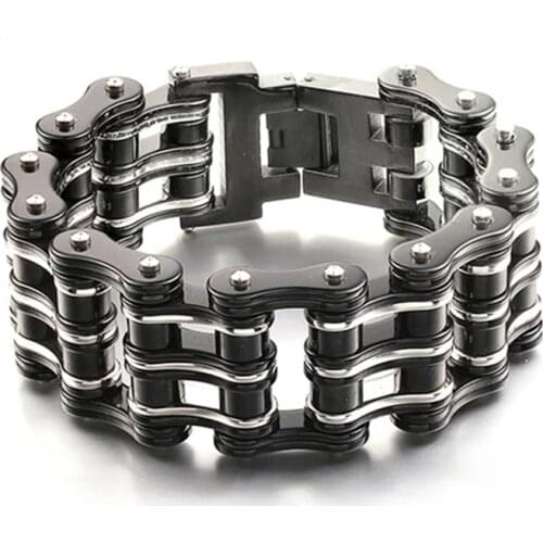 24mm Black Mens Titanium Steel Bicycle Motorcycle Chain Bracelet Punk Three-Layer Stainless Steel Bike Biker Bracelets Jewelry