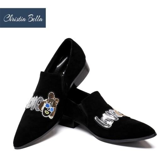 Christia Bella Embroidered Floral Design Men Velvet Shoes Fashion Men Smoking Slippers Male Wedding and Party Loafers Plus Size