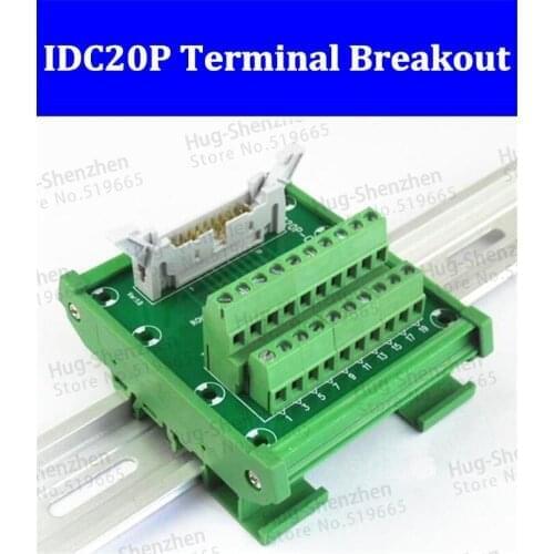 IDC20P IDC 20 Pin Male Connector to 20P Terminal Block Breakout Board Adapter PLC Relay Terminals DIN Rail Mounting--1pcs/lot
