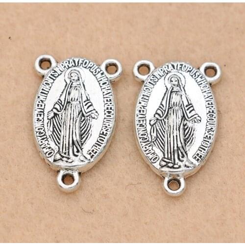 KJjewel Antique Silver Plated Cross Jesus Connectors for Jewelry Making Bracelet Bangle Craft Diy Accessories 23x14mm