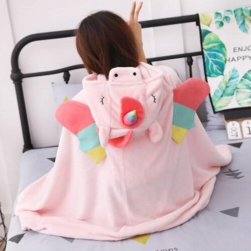 Cute Pink Unicorn Cloak Soft Plush Toys Kawaii Rabbit Pig Dog Office Sofa Sleeping Blanket Christmas Gift Baby Children Girls