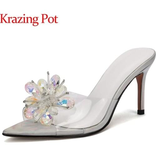 Krazing pot pointed toe thin high heel high fashion flowers crystal Princess style fairly equins slip on mules sandals women L01