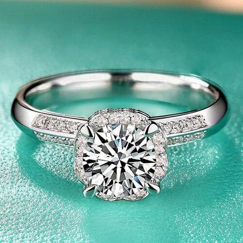 Solid 18K Au750 Engagement Ring Fine Gold For Women Lab Grown Diamond White Gold 1ct 6.5mm Round Cut Moissanite Halo Ring