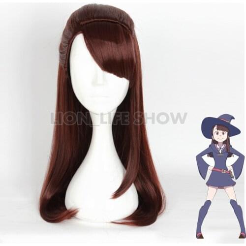 Little Witch Academia Kagari Atsuko Akko Brown Red Straight Ponytail Cosplay Wig+Free cap