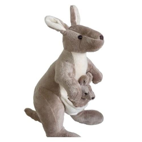 Stuffed animal 35cm plush toy mother&child kangaroo plush toy soft grey colour doll w2348