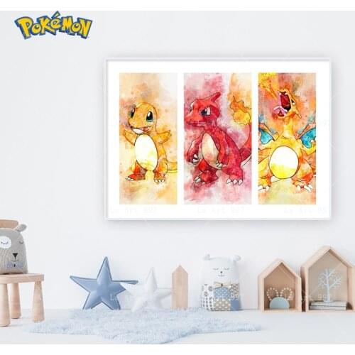 Pokemon Charmander Charmeleon Charizard Evolution Watercolour Art Print Poster Wall Art Mural Kids Bedroom Home Decor Cudros