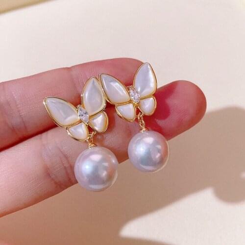 Butterfly Gold Plated Earrings Mountings Findings Settings Jewelry Parts Fittings Accessories for Pearls Coral Agate Jade Beads