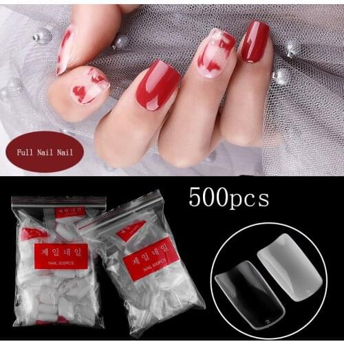 500/Bag Ballerina Natural White Transparent French Fake Acrylic Nail Sticker Complete/Half Cover Fake Nail UV Gel Nail Sticker