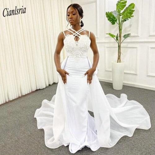 Romantic Sweetheart Spaghetti Straps Nigerian African Mermaid Wedding Dress Criss-Cross Appliques Lace Bridal Wedding Dresses