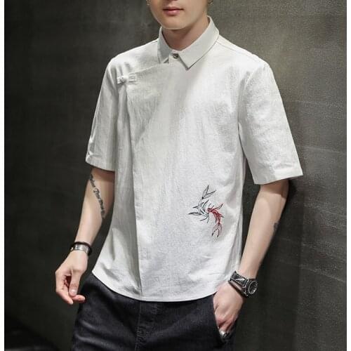 Chinese Style Shirt Retro Casual Plus Size Qipao Top Loose Linen Tang Suit Men Clothing Summer Fashion Short Sleeve Hanfu 31025