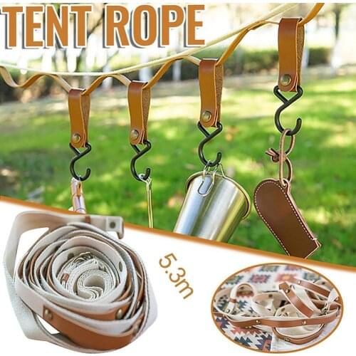 Outdoor Clothesline Leather PU Webbing Extension Picnic Rack Clothing Hanging Leather Lanyard Camping Equipment