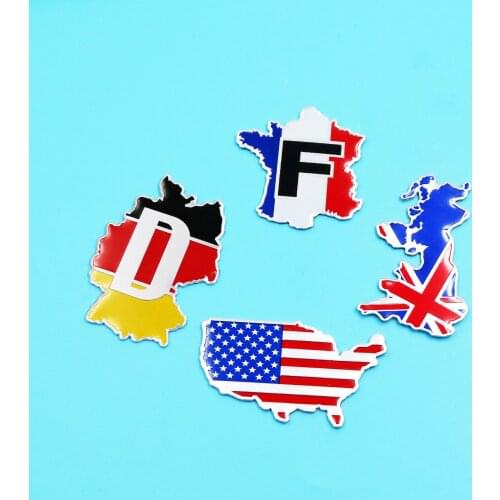 Unversal Car Motorcycle Accessories 3D Sticker France American German United Kingdom FR US DE UK Map Sticker Emblem Badge Trim