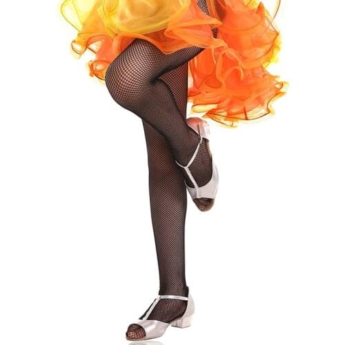 USHINE Professional Caramel Color Black Fishnet Stockings Latin Dance Pantyhose Kids Girls Women