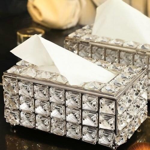 High-end Napkin Tray Paper Rack Holder Office Table Restaurant Car Home Hotel Wedding Decor Artificial Crystal Tissue Box