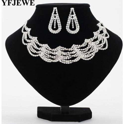 YFJEWE New Silvery Plated Austrian Rhinestone Chain Necklace Earrings Sets for Women Party Prom Jewelry Sets Jewellery N348