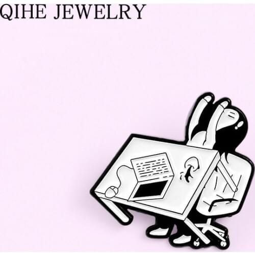 Fun Office Enamel Pin Flipping table Metal Lapel Pin Badge Angry action Brooch For Women Men Creative Gift Fashion Jewelry