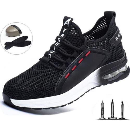 Work Safety Shoes For Men Breathable Air Mesh Work Boots Steel Toe Cap Anti-Smashing Construction Safety Work Sneakers