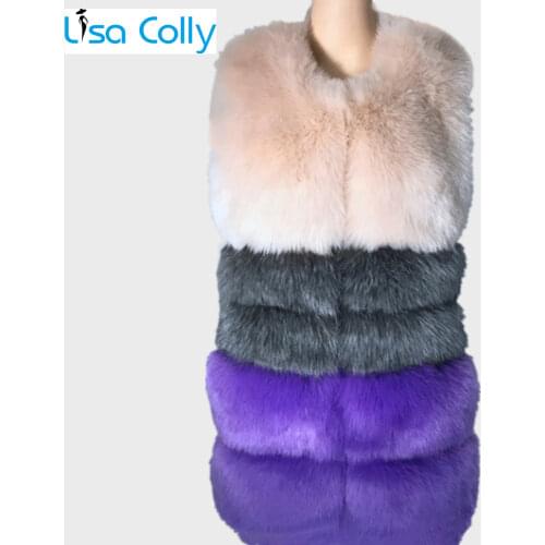 2020 Women Winter Sleeveless Faux Fur Vest Coat Faux Fox Fur Vest Warm Fox Artifical Fur Waistcoat Middle Long Fur Vest Coat