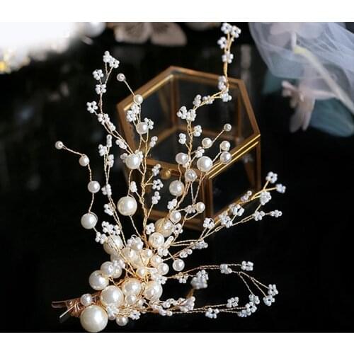 1pcs Fashion Korean Bride Hand-made Beautiful Pearl Simple barrettes Jewelry Head wear bridal hair accessories