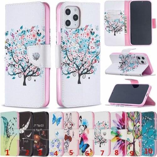 100pcs/lot Printed Patterns Flip Phone Case For iPhone 13 12 Mini 11 Pro XS Max XR X 7 8 Plus SE2 Wallet Case +Stand Holder