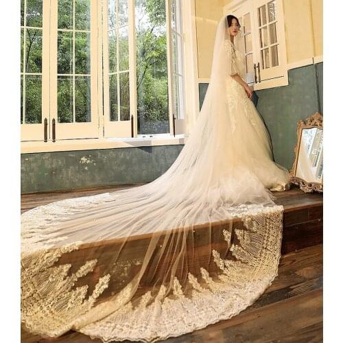 2021 Dreamlike Bridal Veil 3M with Comb Two Layers Lace Appliques Edge Aquarius Round Bridal Veil with Comb Wedding Accessories