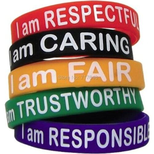 300pcs i am respectful caring fair trustworthy responsible wristband silicone bracelets free shipping by FEDEX