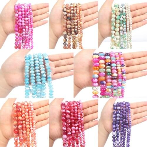 8 Colors 6/8/10mm Natural Stone Fire Dragon Pattern Agate Round Beads Loose Spacer Bead For Jewelry Making DIY Accessories