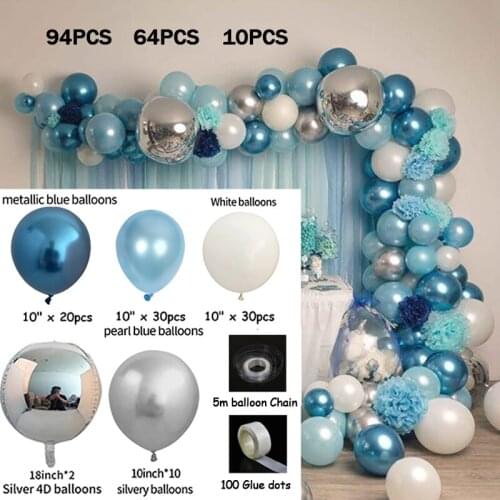 94/64/10pcs Blue Metal Balloons Set Garland 4D Silver Arch Happy Birthday Baby Shower Wedding Party Decor