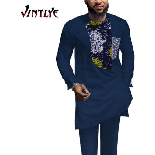 African Style Men Clothes 2 Pcs Set Dashiki Men Blouse and Pant Bazin Riche Africa Traditional Style Slim Man Outfit WYN1443