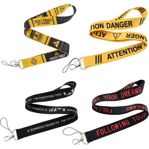 CA210 Warning Sign Lanyards Cool Neck Strap Phone Keys ID Card Holder Lanyard For Keys DIY Hanging Rope Lanyards 1pcs