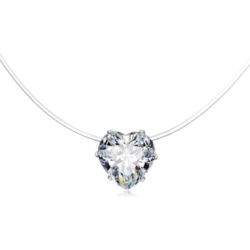 Dayoff Transparent Zircon Heart Pendant Necklaces Women Jewelry Charms Love Fishing Invisible Necklace Collar Clavicel Chain N22