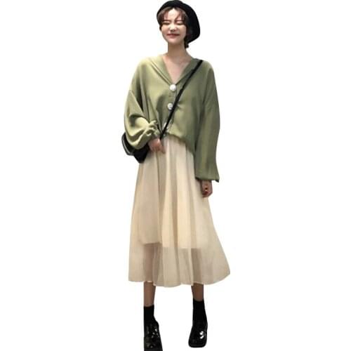 Cheap wholesale2019new autumn winter Hot selling womens fashion casual ladies work Blouse Gauze Skirt Suit cute 2 piece Set FP9