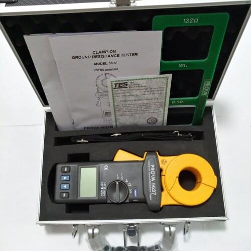 Range 0.025--1500 ohm TES PROVA-5637 Non-Contact Clamp-on Ground Resistance Tester Meter 35mm Jaw 35A