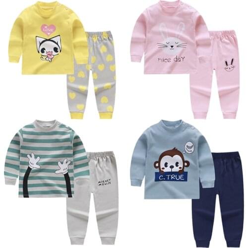 Autumn Spring Infant Boy Cotton Clothes Set For Baby Girl Toddler Cotton Long Sleeve Sport Suit Tops+Pants Cartoon Clothes Set