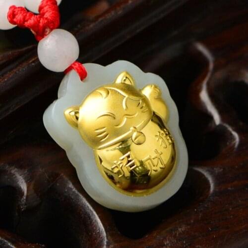 Goldes-inlaid Jades Pendant Jades Pendant,Fortune Cat,Item Pendant