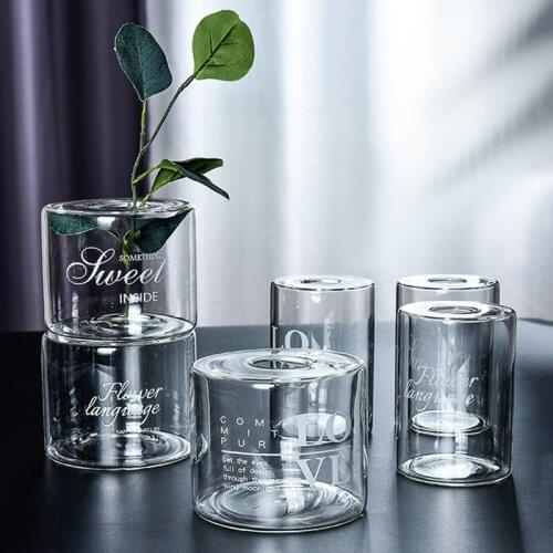 European style creative transparent letter text pattern glass hydroponic vase pastoral fashion home decoration
