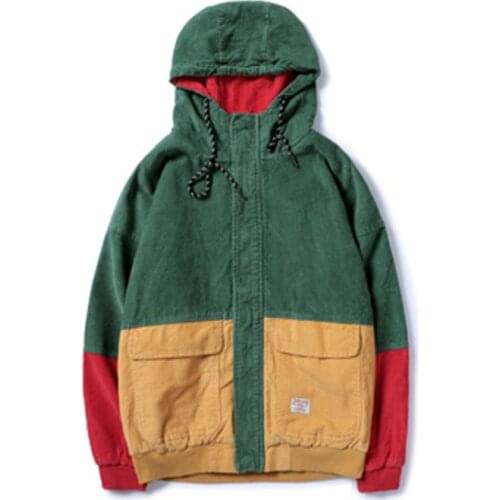 Color Block Patchwork Corduroy Hooded Fashion Jackets Men Hip Hop Hoodies top comfortable Coats Male Casual Streetwear Outerwear
