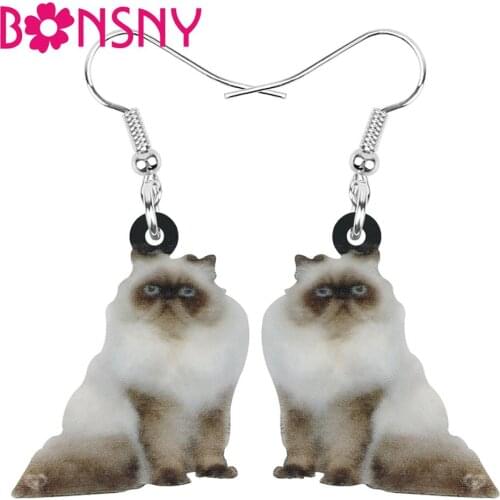 Bonsny Acrylic Sweet Cute Persian Cat Earrings Pet Kitten Animal Drop Dangle Jewelry For Women Friends Kid Trendy Gift Accessory