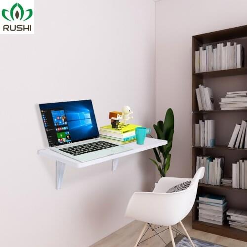 Wall Mounted Floating Computer Desk Folding Laptop Table Sturdy Brackets for Office Home Kitchen 60x40CM White/Black