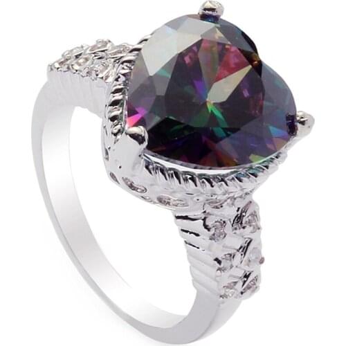 Fleure Esme New pattern charm wedding rings for men and women Rainbow and White Cubic Zirconia Rhodium Plated R768G Size 6 7 8 9