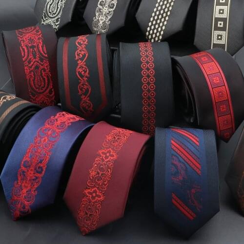 New Luxury Tie Fashion Mens Jacquard Woven Neck Tie Skinny Slim 6cm Red Brown Floral Necktie Party Banquet Shirt Gift Accessory