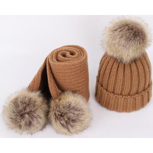 Autumn Winter Child Cotton Hat nackscarf Boy Girl Fashion Thicken Windproof Large Woolen Ball Knitted Warm Set Cute Beanie Hats