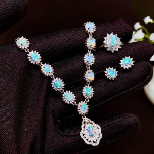 Natural Australian Opal Ring Necklace, ladies attend the wedding party. Variable colour 925 Sterling Silver