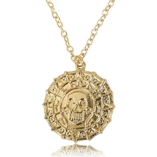 2020 Boy Girl Lady Girlfriend Couple Metal Silver Color Gold Pirate Caribbean Aztec Gold Coin Pendant Charm Necklace